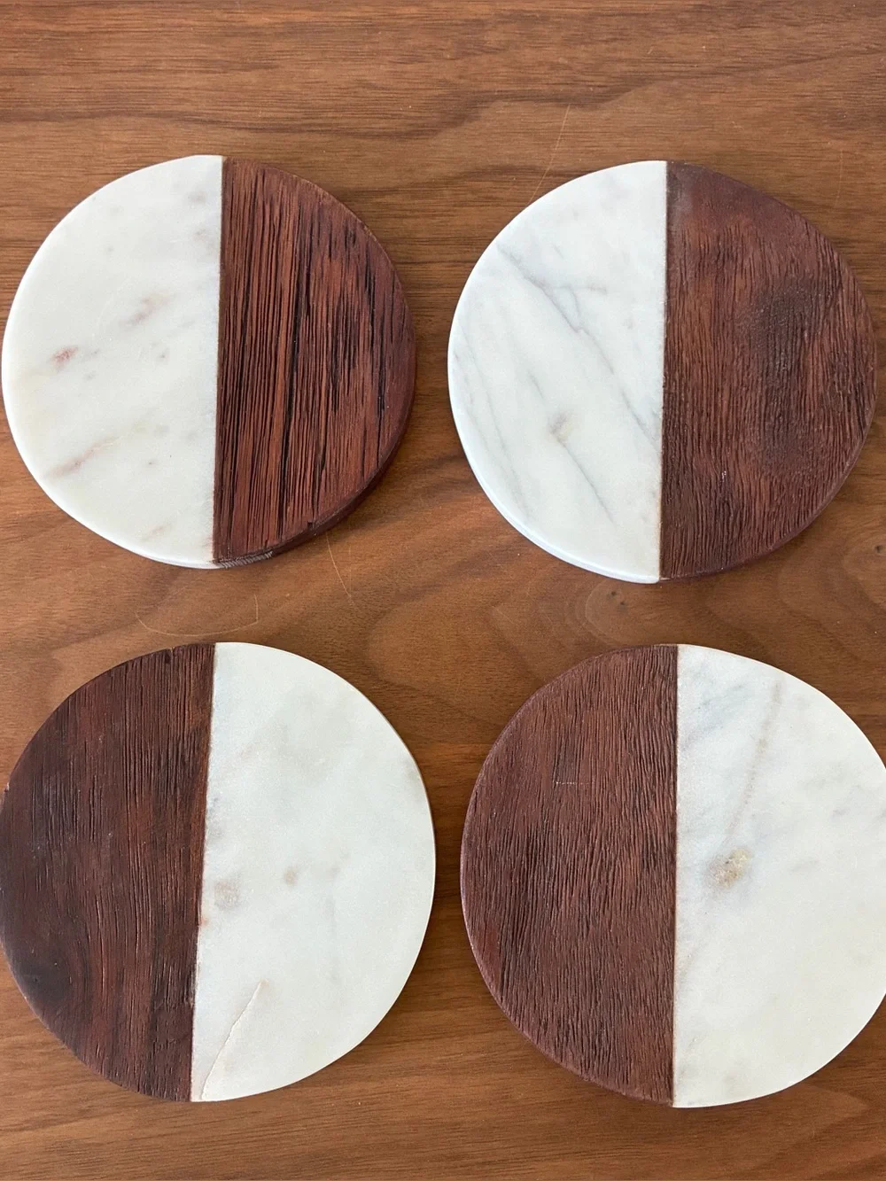 Wood & Marble Coasters Set of 4 MCM Boho